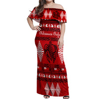 Personalised Tonga Kilisimasi Fiefia Off Shoulder Maxi Dress Merry Christmas with Turtle Ngatu Pattern - Wonder Print Shop