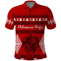 Personalised Tonga Kilisimasi Fiefia Polo Shirt Merry Christmas with Turtle Ngatu Pattern - Wonder Print Shop