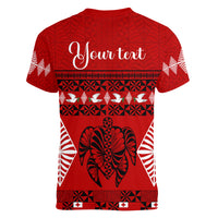 Personalised Tonga Kilisimasi Fiefia Women V Neck T Shirt Merry Christmas with Turtle Ngatu Pattern - Wonder Print Shop