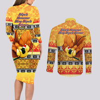 PNG Hamamas Krismas Couples Matching Long Sleeve Bodycon Dress and Long Sleeve Button Shirt Papua New Guinea Bird Of Paradise Merry Christmas Gold Style LT9 - Wonder Print Shop