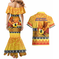 PNG Hamamas Krismas Couples Matching Mermaid Dress and Hawaiian Shirt Papua New Guinea Bird Of Paradise Merry Christmas Gold Style LT9 - Wonder Print Shop