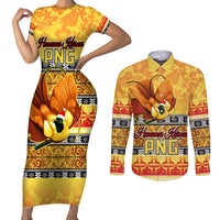 PNG Hamamas Krismas Couples Matching Short Sleeve Bodycon Dress and Long Sleeve Button Shirt Papua New Guinea Bird Of Paradise Merry Christmas Gold Style LT9 - Wonder Print Shop