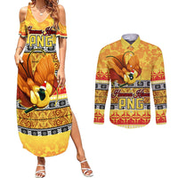 PNG Hamamas Krismas Couples Matching Summer Maxi Dress and Long Sleeve Button Shirt Papua New Guinea Bird Of Paradise Merry Christmas Gold Style LT9 - Wonder Print Shop