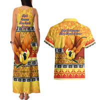 PNG Hamamas Krismas Couples Matching Tank Maxi Dress and Hawaiian Shirt Papua New Guinea Bird Of Paradise Merry Christmas Gold Style LT9 - Wonder Print Shop