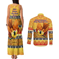 PNG Hamamas Krismas Couples Matching Tank Maxi Dress and Long Sleeve Button Shirt Papua New Guinea Bird Of Paradise Merry Christmas Gold Style LT9 - Wonder Print Shop