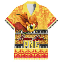 PNG Hamamas Krismas Family Matching Off Shoulder Long Sleeve Dress and Hawaiian Shirt Papua New Guinea Bird Of Paradise Merry Christmas Gold Style - Wonder Print Shop