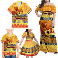 PNG Hamamas Krismas Family Matching Off Shoulder Maxi Dress and Hawaiian Shirt Papua New Guinea Bird Of Paradise Merry Christmas Gold Style LT9 - Wonder Print Shop