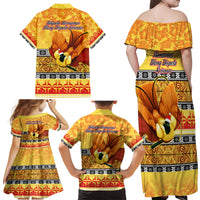 PNG Hamamas Krismas Family Matching Off Shoulder Maxi Dress and Hawaiian Shirt Papua New Guinea Bird Of Paradise Merry Christmas Gold Style LT9 - Wonder Print Shop