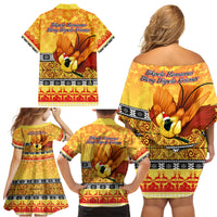 PNG Hamamas Krismas Family Matching Off Shoulder Short Dress and Hawaiian Shirt Papua New Guinea Bird Of Paradise Merry Christmas Gold Style LT9 - Wonder Print Shop
