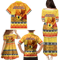 PNG Hamamas Krismas Family Matching Puletasi Dress and Hawaiian Shirt Papua New Guinea Bird Of Paradise Merry Christmas Gold Style - Wonder Print Shop