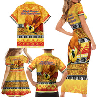 PNG Hamamas Krismas Family Matching Short Sleeve Bodycon Dress and Hawaiian Shirt Papua New Guinea Bird Of Paradise Merry Christmas Gold Style - Wonder Print Shop