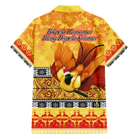 PNG Hamamas Krismas Family Matching Short Sleeve Bodycon Dress and Hawaiian Shirt Papua New Guinea Bird Of Paradise Merry Christmas Gold Style - Wonder Print Shop