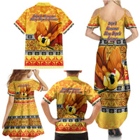 PNG Hamamas Krismas Family Matching Summer Maxi Dress and Hawaiian Shirt Papua New Guinea Bird Of Paradise Merry Christmas Gold Style - Wonder Print Shop