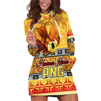 PNG Hamamas Krismas Hoodie Dress Papua New Guinea Bird Of Paradise Merry Christmas Gold Style - Wonder Print Shop