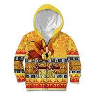 PNG Hamamas Krismas Kid Hoodie Papua New Guinea Bird Of Paradise Merry Christmas Gold Style - Wonder Print Shop