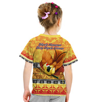 PNG Hamamas Krismas Kid T Shirt Papua New Guinea Bird Of Paradise Merry Christmas Gold Style - Wonder Print Shop