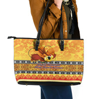 PNG Hamamas Krismas Leather Tote Bag Papua New Guinea Bird Of Paradise Merry Christmas Gold Style - Wonder Print Shop