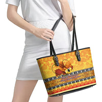 PNG Hamamas Krismas Leather Tote Bag Papua New Guinea Bird Of Paradise Merry Christmas Gold Style - Wonder Print Shop