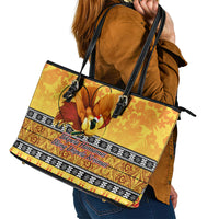 PNG Hamamas Krismas Leather Tote Bag Papua New Guinea Bird Of Paradise Merry Christmas Gold Style - Wonder Print Shop