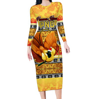 PNG Hamamas Krismas Long Sleeve Bodycon Dress Papua New Guinea Bird Of Paradise Merry Christmas Gold Style - Wonder Print Shop
