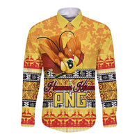 PNG Hamamas Krismas Long Sleeve Button Shirt Papua New Guinea Bird Of Paradise Merry Christmas Gold Style - Wonder Print Shop