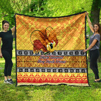 PNG Hamamas Krismas Quilt Papua New Guinea Bird Of Paradise Merry Christmas Gold Style - Wonder Print Shop