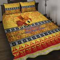 PNG Hamamas Krismas Quilt Bed Set Papua New Guinea Bird Of Paradise Merry Christmas Gold Style - Wonder Print Shop