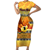 PNG Hamamas Krismas Short Sleeve Bodycon Dress Papua New Guinea Bird Of Paradise Merry Christmas Gold Style - Wonder Print Shop