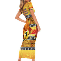 PNG Hamamas Krismas Short Sleeve Bodycon Dress Papua New Guinea Bird Of Paradise Merry Christmas Gold Style - Wonder Print Shop
