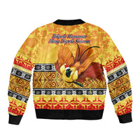 PNG Hamamas Krismas Sleeve Zip Bomber Jacket Papua New Guinea Bird Of Paradise Merry Christmas Gold Style - Wonder Print Shop