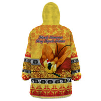 PNG Hamamas Krismas Wearable Blanket Hoodie Papua New Guinea Bird Of Paradise Merry Christmas Gold Style - Wonder Print Shop