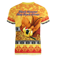 PNG Hamamas Krismas Women V Neck T Shirt Papua New Guinea Bird Of Paradise Merry Christmas Gold Style - Wonder Print Shop