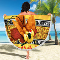 Personalised PNG Hamamas Krismas Beach Blanket Papua New Guinea Bird Of Paradise Merry Christmas Gold Style LT9 - Wonder Print Shop