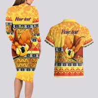 Personalised PNG Hamamas Krismas Couples Matching Long Sleeve Bodycon Dress and Hawaiian Shirt Papua New Guinea Bird Of Paradise Merry Christmas Gold Style LT9 - Wonder Print Shop