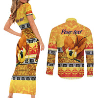 Personalised PNG Hamamas Krismas Couples Matching Short Sleeve Bodycon Dress and Long Sleeve Button Shirt Papua New Guinea Bird Of Paradise Merry Christmas Gold Style LT9 - Wonder Print Shop