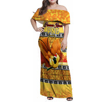 Personalised PNG Hamamas Krismas Family Matching Off Shoulder Maxi Dress and Hawaiian Shirt Papua New Guinea Bird Of Paradise Merry Christmas Gold Style LT9 - Wonder Print Shop