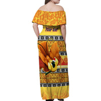 Personalised PNG Hamamas Krismas Family Matching Off Shoulder Maxi Dress and Hawaiian Shirt Papua New Guinea Bird Of Paradise Merry Christmas Gold Style LT9 - Wonder Print Shop