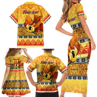 Personalised PNG Hamamas Krismas Family Matching Short Sleeve Bodycon Dress and Hawaiian Shirt Papua New Guinea Bird Of Paradise Merry Christmas Gold Style - Wonder Print Shop
