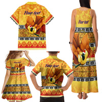 Personalised PNG Hamamas Krismas Family Matching Tank Maxi Dress and Hawaiian Shirt Papua New Guinea Bird Of Paradise Merry Christmas Gold Style - Wonder Print Shop