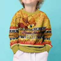 Personalised PNG Hamamas Krismas Kid Ugly Christmas Sweater Papua New Guinea Bird Of Paradise Merry Christmas Gold Style - Wonder Print Shop
