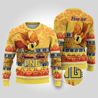 Personalised PNG Hamamas Krismas Ugly Christmas Sweater Papua New Guinea Bird Of Paradise Merry Christmas Gold Style - Wonder Print Shop