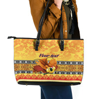 Personalised PNG Hamamas Krismas Leather Tote Bag Papua New Guinea Bird Of Paradise Merry Christmas Gold Style - Wonder Print Shop