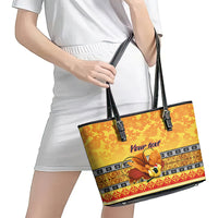Personalised PNG Hamamas Krismas Leather Tote Bag Papua New Guinea Bird Of Paradise Merry Christmas Gold Style - Wonder Print Shop