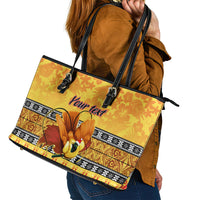Personalised PNG Hamamas Krismas Leather Tote Bag Papua New Guinea Bird Of Paradise Merry Christmas Gold Style - Wonder Print Shop