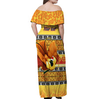 Personalised PNG Hamamas Krismas Off Shoulder Maxi Dress Papua New Guinea Bird Of Paradise Merry Christmas Gold Style - Wonder Print Shop