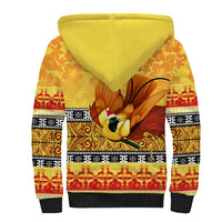 Personalised PNG Hamamas Krismas Sherpa Hoodie Papua New Guinea Bird Of Paradise Merry Christmas Gold Style - Wonder Print Shop