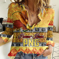 Personalised PNG Hamamas Krismas Women Casual Shirt Papua New Guinea Bird Of Paradise Merry Christmas Gold Style - Wonder Print Shop