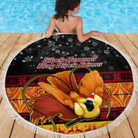 PNG Hamamas Krismas Beach Blanket Papua New Guinea Bird Of Paradise Merry Christmas Black Style LT9 - Wonder Print Shop