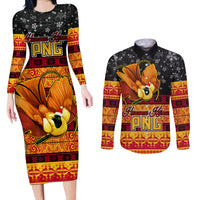 PNG Hamamas Krismas Couples Matching Long Sleeve Bodycon Dress and Long Sleeve Button Shirt Papua New Guinea Bird Of Paradise Merry Christmas Black Style LT9 - Wonder Print Shop
