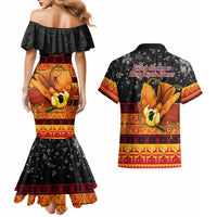 PNG Hamamas Krismas Couples Matching Mermaid Dress and Hawaiian Shirt Papua New Guinea Bird Of Paradise Merry Christmas Black Style LT9 - Wonder Print Shop